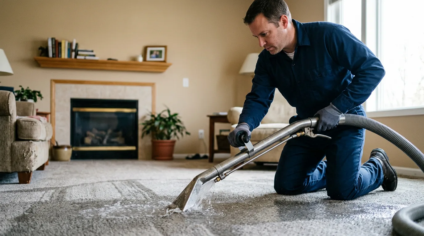 Water damage restoration technician working near Essex, IL